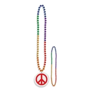 Rainbow beads w/ custom direct pad print white medallion